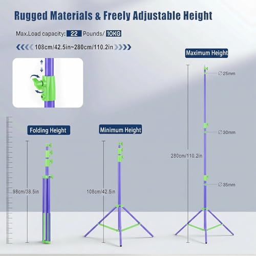 SH Light Stand Photography, 9.1ft/280cm Air Cushioned Studio Light Stand, Heavy Duty Metal Photo Video Tripod Stand with 1/4" to 3/8" Screw for Strobe, Camera, Ring Light, Softbox, Max Load 22lb/10kg - color: Green
