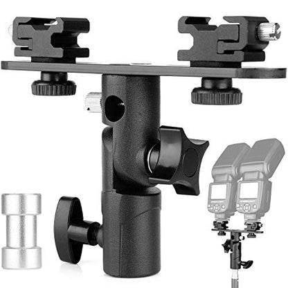 ChromLives Dual Flash Bracket Hot Shoe Speedlight Stand Umbrella Holder Light Stand Bracket Mount 1/4'' to 3/8'' Compatible with Studio Video DSLR Camera Canon Nikon Yongnuo - color: Black