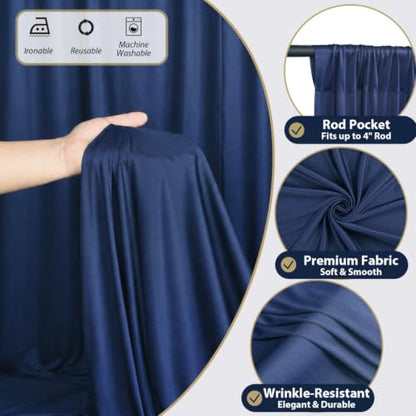 20ft x 12ft Navy Blue Backdrop Curtains, Wrinkle Free Thick Fabric Polyester Curtains Backdrop Drapes Cover for Parties Wedding Birthday Photography Background, 4 Panels 5ft x 12ft - color: Navy blue, size: 20FT(W) x 12FT(H)