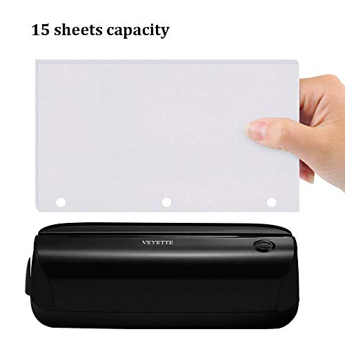 Electric 3 Hole Paper Punch, VEYETTE Paper Puncher with Adapter for Office School Studio, 20 Sheet Capacity, AC or Battery Black - color: Black
