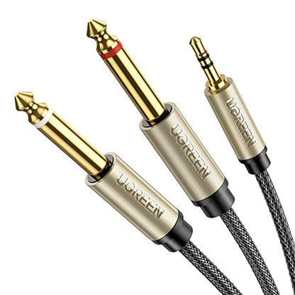 UGREEN 1/8 to 1/4 Stereo Cable 3.5mm TRS to Dual 6.35mm 1/4 TS Mono Y Splitter Audio Cord Adapter Compatible with iPhone, PC, Computer Sound Card, Mixer, Multimedia Speaker, Home Stereo System 3.3FT - size: 3.3FT