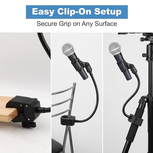 Gooseneck Microphone Stand, 13" Flexible Clamp-On Mic Arm with Adjustable Clamp (0.59–1.97"), Heavy-Duty ABS Mount with Silicone Pads, Includes 4 Cable Ties, for Podiums, Desks, Chairs & Tripods