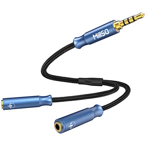 MillSO 3.5mm 4 Pole TRRS Audio Splitter Cable Nylon Braided Stereo Aux Splitter for 2 TRRS Headset to PC Laptop PS4 Xbox Smartphone - 1 FT - size: 1 Feet - Braided