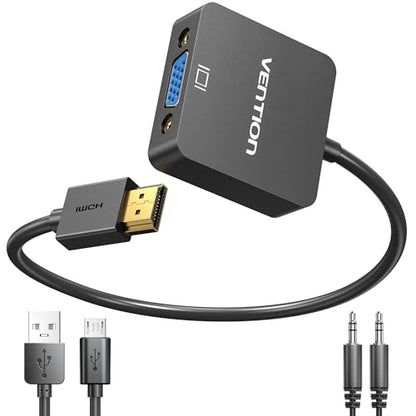 VENTION HDMI to VGA Adapter 0.5FT, Uni-Directional HDMI(Source) to VGA(Display) Converter (Male to Female) 1080P@60Hz with 3.5mm Audio and Micro USB Cable for PC/Projector/Monitor - color: 0.5 FT-152MM