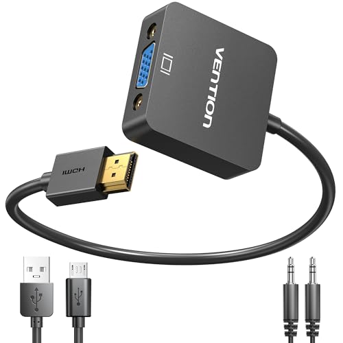 VENTION HDMI to VGA Adapter 0.5FT, Uni-Directional HDMI(Source) to VGA(Display) Converter (Male to Female) 1080P@60Hz with 3.5mm Audio and Micro USB Cable for PC/Projector/Monitor - color: 0.5 FT-152MM