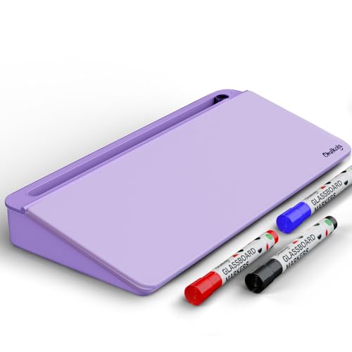 Chalkola Lavender Glass Desktop Whiteboard with Storage - Dry Erase Board, Work Desk Organizers, Computer Keyboard Stand, Home Office Desk Accessories, Workspace Desktop Buddy + 3 Markers - color: Lavender