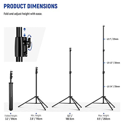 NEEWER 8.5ft/2.6m Air Cushioned Light Stand, Heavy Duty Metal Photography Tripod Stand with 1/4" to 3/8" Reversible Spigot, 3 Way Mounting Interface & Metal Locking Knobs, Max Load 5.5lb/2.5kg - size: 260cm