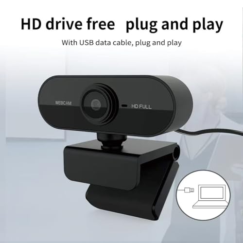 Shcngqio 1080P HD Webcam with Microphone, Noise Cancellation, Privacy Cover, Wide-Angle Lens, Auto Light Correction, Plug & Play USB Webcam for Laptop, Desktop, PC, Mac, Zoom, Skype, Streaming (Black)