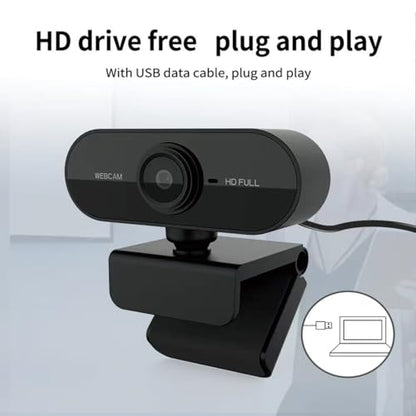 Shcngqio 1080P HD Webcam with Microphone, Noise Cancellation, Privacy Cover, Wide-Angle Lens, Auto Light Correction, Plug & Play USB Webcam for Laptop, Desktop, PC, Mac, Zoom, Skype, Streaming (Black)