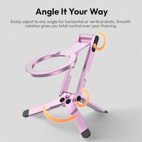 ULANZI MA60 Magnetic Phone Tripod Stand for iPhone 17 16 15 14 13 12 - Ultra Thin 0.8cm Foldable Aluminum Mini Tripod, Strong N52 Magnet Quick Mount, Pocket Cell Phone Stand, Pink - color: Pink