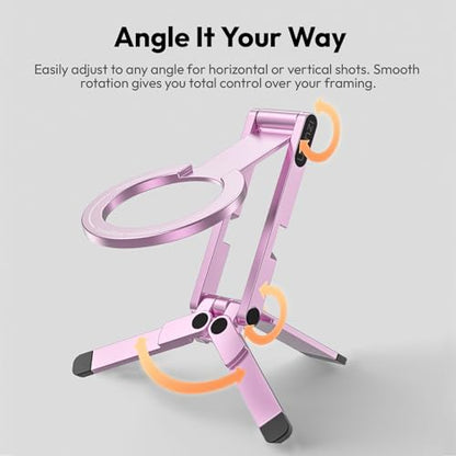 ULANZI MA60 Magnetic Phone Tripod Stand for iPhone 17 16 15 14 13 12 - Ultra Thin 0.8cm Foldable Aluminum Mini Tripod, Strong N52 Magnet Quick Mount, Pocket Cell Phone Stand, Pink - color: Pink