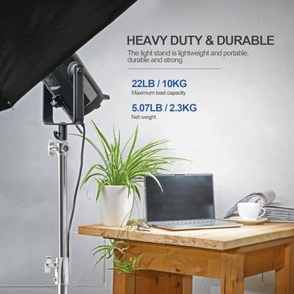 WELLMAKING Stainless Steel Photography Light Stand 9.2ft/280cm.Spring Cushioned Heavy Duty Tripod Stand with 1/4”to3/8” Screw Adapter and Tilt Swivel Mount for Strobe, Video Light,ring light,Monolight - size: 9.2ft