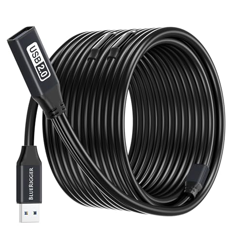 BlueRigger 2.0 Active USB Extension Cable 100FT (USB Extender Cord, 480 Mbps, Male to Female, in-Wall CL3 Rated) Long USB Extension Cord for Webcam, VR Headset, Printer, Hard Drive, Keyboard, Mouse - color: Black USB 2.0, size: 100FT