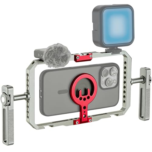 Leftfoto Metal Strong Magnetic Phone Stabilizer Cage Smartphone Rig Stand with Dual Handles for iPhone 17 16 15 14 13 12 Pro Max Mini & Magsafe Case for Samsung,for Vlogging/Video Shooting