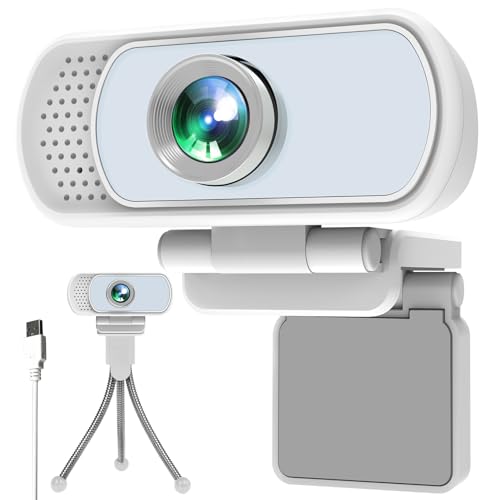 XPCAM 1080P Webcam with Microphone,USB Camera for PC Computer Laptop Mac | Plug and Play USB Webcam with Tripod/Cover, Auto Light Correction, 110° FOV, Web camera for Zoom/Teams/Skype/Twitch Streaming - color: white webcam