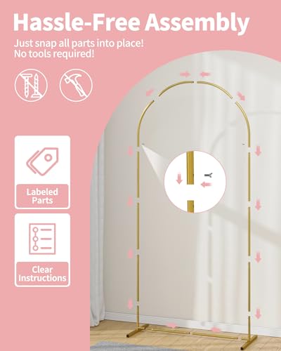 Pureegg Metal Arch Backdrop Stand Set - Set of 2 (7.2ft/6.0ft), Gold Wedding Stand with Stable Base, Elegant Backdrop Cover for Party, Birthday, Baby Shower, Graduation, Easy to Assemble - color: Gold, size: 7.2FT, 6.0FT