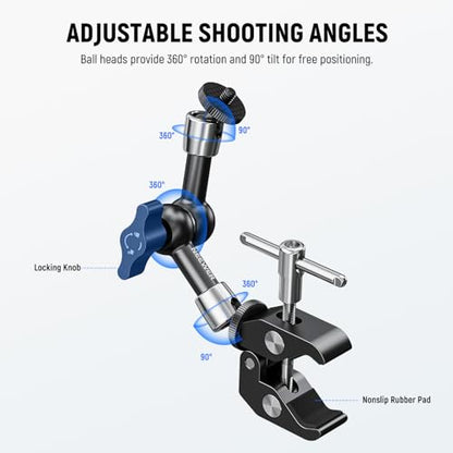 NEEWER 6"/15cm Adjustable Magic Arm with Super Clamp, 1/4" & 3/8" Threads, 1/4" Screws for Flash/LED Light/Microphone/Monitor, Compatible with SmallRig Camera Cage, Max Load: 4.4lb/2kg, ST15C - style: 6"/15cm w/Clamp