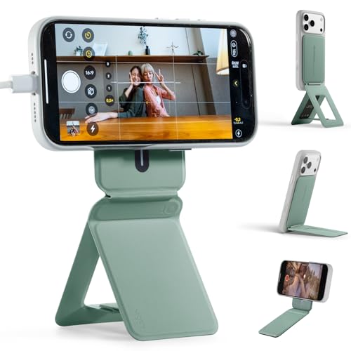 MOFT Phone Stand, Magnetic Phone Tripod Stand Stain-Resistant MOVAS Leather & Angle Adjustment & Strong Magnets Tripod for iPhone 17/16/15/14/13/12 (Included Metal Ring)-Seafoam - color: Seafoam, size: Without Card Slot