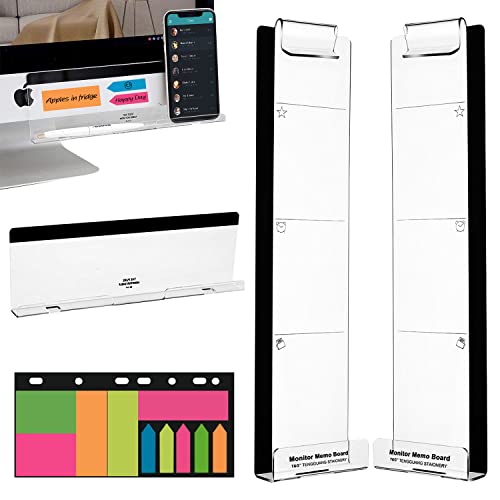 Monitor Memo Boards for Computer, Set of 3 (Left & Right & Bottom) Multifunction Acrylic Screen Message Reminder Pad Side Panels Phone Holder - Utility Organizer for Office Desktop, with Sticky Notes - style: Left + Right + Bottom