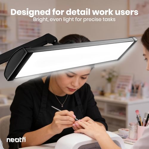 Neatfi Ultra 3,500 Lumens LED Desk Lamp with Clamp – 45W, 270 SMD LEDs, Shadow-Free | Adjustable Brightness | Task Light for Nail, Craft & Office (Black, 26-Inch Wide Shade) - color: Black