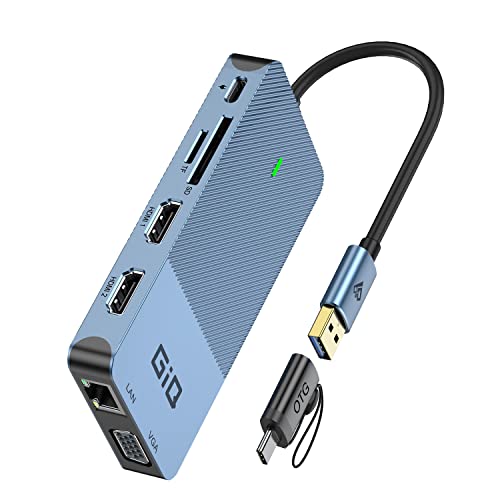 USB Docking Station GIQ USB C HUB USB 3.0 to Dual HDMI VGA Adapter Triple Display USB C Laptop Docking Station Dual Monitor HDMI Splitter Extender Compatible with MacBook M1 M2 M3 M4 M5 USB Dock - color: blue
