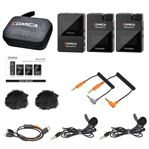 COMICA BoomX-D2 Wireless Lavalier Microphone for iPhone, Android Camera, Dual Lapel Mic System with 2 Transmitters, 656ft Stable Range, Noise Cancelling, Ideal for Vlog, YouTube, Content Creators