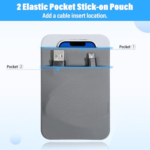 Portable Hard Drive Sleeve 2-Pocket Stick on Pouch with Reusable Adhesive SSD Hard Drives Carrying Case Computer Accessories Pouch Holder for Most Laptop External Solid State Drive Mouse USB Cable - color: grey
