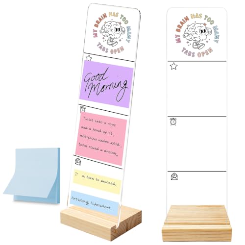 Monitor Memo Board with Removable Wooden Base Acrylic Portable Sticky Note Holder, My Brain Has Too Many Tabs Open Logo Office Desk Desk Set Sticky Notes 100 Sheets - color: Brain Label