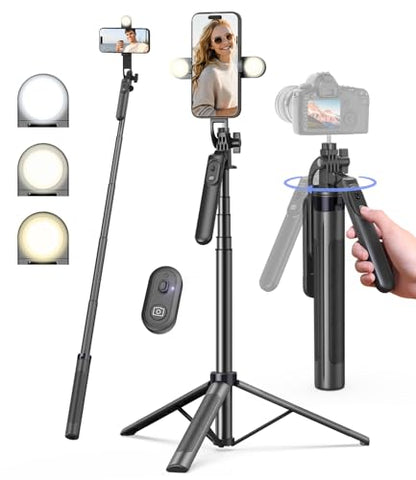 Yeaki 71" Phone Tripod,Tripod for iPhone with Fill Light and Rechargeable Remote,Aluminum Selfie Stick Phone Stand Compatible with Cell Phone/Camera/Ring Light/DJI/GoPro - size: 71 inches