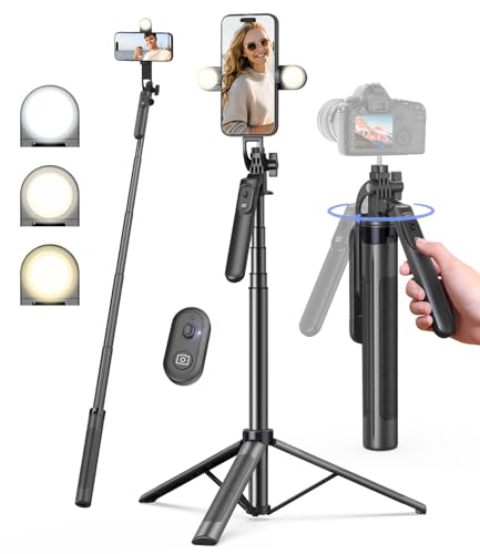 Yeaki 71" Phone Tripod,Tripod for iPhone with Fill Light and Rechargeable Remote,Aluminum Selfie Stick Phone Stand Compatible with Cell Phone/Camera/Ring Light/DJI/GoPro - size: 71 inches