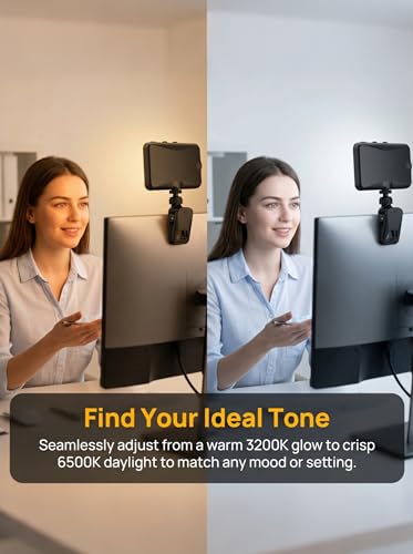 91 LED Portable Charger Selfie Light Video Conference Lighting | with Clip & Camera Tripod Adapter, Rechargeable 2000mAh, CRI 96+, 4 Light Modes, for Phone iPhone Webcam Laptop Makeup - color: Dusk Grey