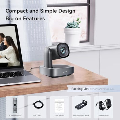 Tenveo VLoop PTZ Camera with 20X Optical Zoom Wide View Angle USB3.0/HDMI Works with Zoom Skype Teams FHD 1080P for Video Conference Red Dot Design Winner (VL20H) - color: Platinum Silver