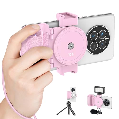 Phone Camera Grip Smartphone Photography Shooting Clip with Tripod Mount & Detachable Wireless Shutter Remote Control, Phone Selfie Grip Handle Stand for iPhone Samsung Android Phone Vlog Video Pink - color: Pink