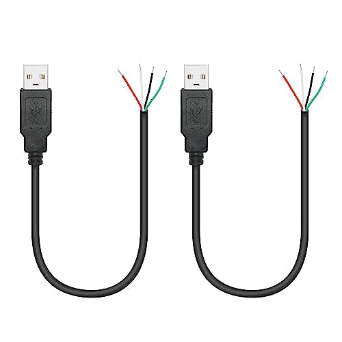 2Pcs Short USB A Male 4 Pin Bare Wire 11inch,USB 5V/2A 4 Pin Pigtail Open End Power and Data Cable,for USB Equipment Installed or Replacement Repair DIY Cable - style: USB A Male - 2Pcs