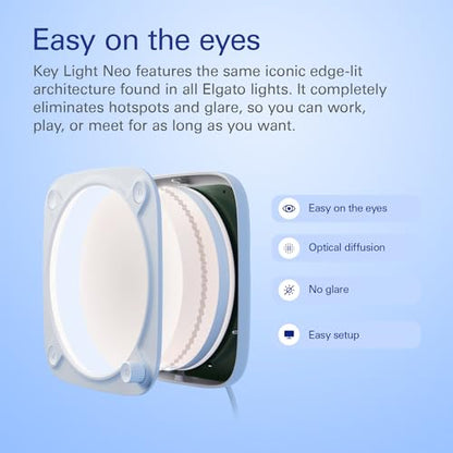 Elgato Key Light Neo with Monitor Mount, Studio Light | Adjusts for all skin tones, Up to 1000 lumens with USB power, Edge-lit, glare-free design, Effortless mount, Zero plastic - color: White, style: Key Light Neo