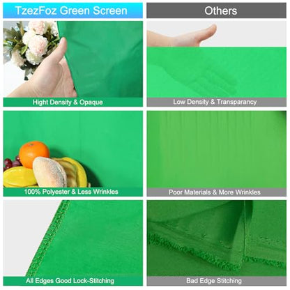 3.2x6.5FT Green Screen Backdrop Kit with Carrying Bag & Clips, Adjustable Aluminum Alloy Backdrop Crossbar T-Shape Bracket Studio Background Stand for Photography, Photoshoot ，Live Streaming
