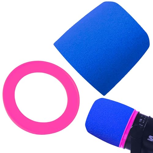 Custom Color Kit Compatible with Shure MV7 MV7+ MV7X Mic - Sapphire Blue Foam Cover and Pink Retainer Rings, High Density Pop Filter Shield for Aesthetic Desk Setup