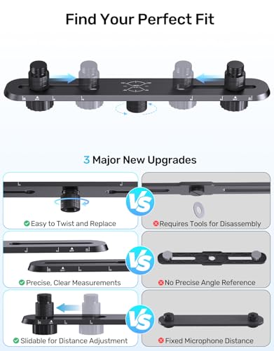 Stereo Array Spacing Mic Bar Mount, Aluminum Dual Microphone Holder with Ruled Markings & Adjustable Positioning, Fits 5/8", 3/8" & 1/4" Stands, Ideal for XY/ORTF Recording, Studio, Podcasting - size: Mic Bar