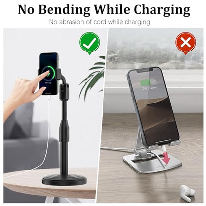 Cell Phone Holder, Height and Angle Adjustable Cell Phone Holder, Universal Holder for Leisure, Business, Office, Home, Compatible with 3.5-6.7 Inch Devices, (Black)