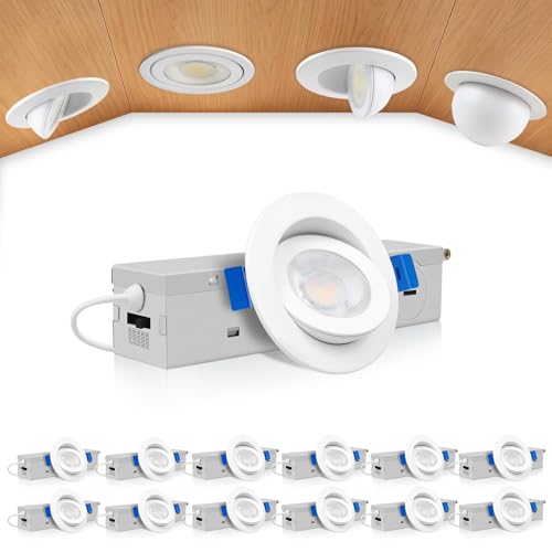 zouzai 2 Inch Gimbal LED Recessed Lights, White, 12 Pack, with Junction Box, 360°+ 90° Adjustable, 5CCT 2700K-5000K, Dimmable, Canless Eyeball Downlight, CRI90+, 550LM 5W 120V, ETL - color: White-2 inch, size: 12 Pack