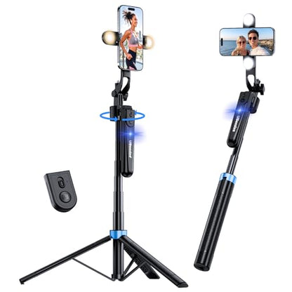 UBeesize 70'' Auto Face Tracking Tripod 360° Rotation with Stand, Phone Tripod with Fill Light, Selfie Stick & Phone Stand for Recording, Vlog/Live Stream/Video/TikTok, Compatible with iPhone/Android - size: 70in