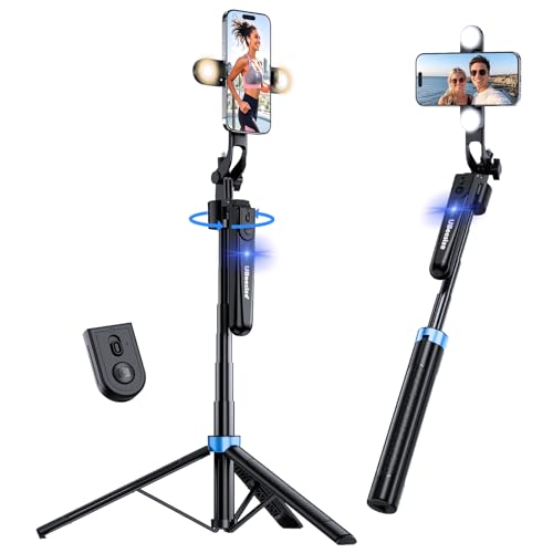 UBeesize 70'' Auto Face Tracking Tripod 360° Rotation with Stand, Phone Tripod with Fill Light, Selfie Stick & Phone Stand for Recording, Vlog/Live Stream/Video/TikTok, Compatible with iPhone/Android - size: 70in