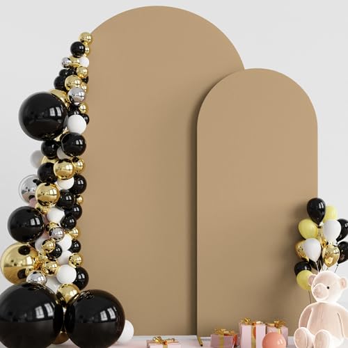 Wokceer Wedding Arch Stand 7.2FT, 6FT Spandex Fitted Arch Cover 2 Set Round Top Chiara Arch Backdrop Stands for Birthday Party Ceremony Banquet Decoration Khaki - color: Khaki, size: 7.2FT,6FT