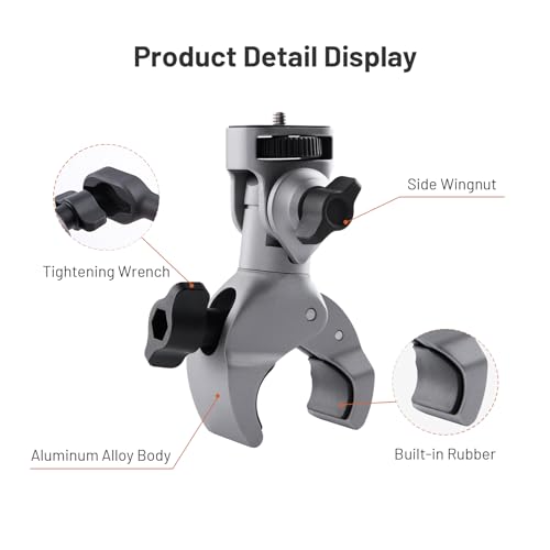 PGYTECH CapLock Super Clamp Mount, Aluminum Alloy Bracket, Crab Heavy Duty Clamp with 1/4" Screw for Gopro 13/12, DJI Osmo 360/Action 6/5 Pro/Pocket 4/3/Xtra Muse, Insta360 Ace Pro2/X5, Action Camera
