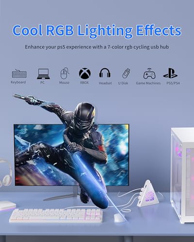 7-Port USB 3.0 Hub, White Vertical USB Hub Splitter with Tree-Shaped RGB Lighting, 5Gbps High-Speed Transfer, 2FT Extension Cable, Compatible with PC, MacBook, Laptop, Flash Drive, Printer - color: 1-Tree White