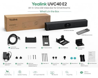 Yealink UVC40 E2 USB Conference Room Camera System 4K Video Conference Camera 120° Wide-Angle Lens 8 Microphone 5W High-Fidelity Speaker Auto Framing Speaker Tracking Compatible with Microsoft, Zoom