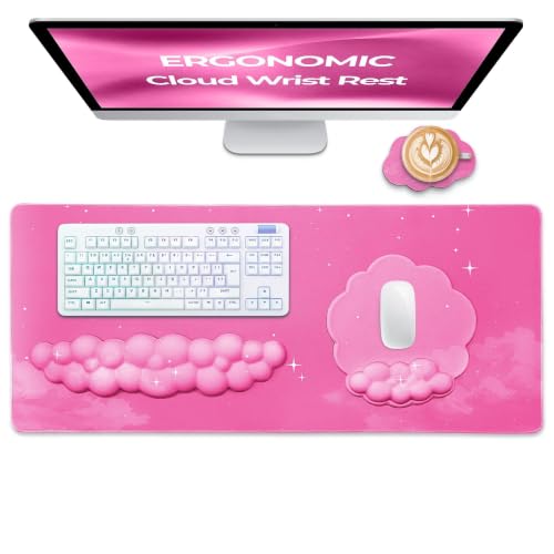 TheTrulyCharter- Cloud Wrist Rest Keyboard, Mouse Pad, Wrist Rest for Computer Keyboard, Cloud Drink Coaster and Simple Mouse Pad. (Pink- hot) - color: Pink- Hot