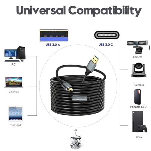 USB 3.0 A to C Data Transmission Cable 20ft, 5Gbps Super Speed USB 3.0 Cable Compatible with VR,Xbox,Laptop,Camera,Docking Station,SSD and More - size: 20ft