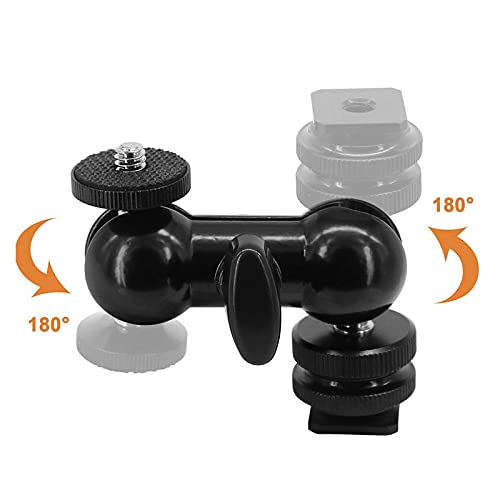 Cool Ballhead Multi-Function Double Ball Head with Cold Shoe Mount and 1/4" Screw for DSLR Cameras/Camcorders/Camera Cage/Monitor and LED Light
