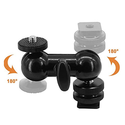 Cool Ballhead Multi-Function Double Ball Head with Cold Shoe Mount and 1/4" Screw for DSLR Cameras/Camcorders/Camera Cage/Monitor and LED Light
